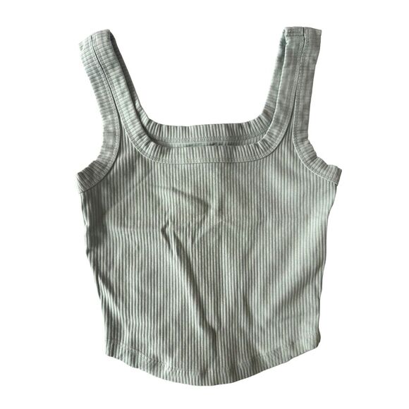 Madewell Sage Green Tailored Crop Stretch Casual Everyday Tank Ribbed NWT XXS - Picture 2 of 5